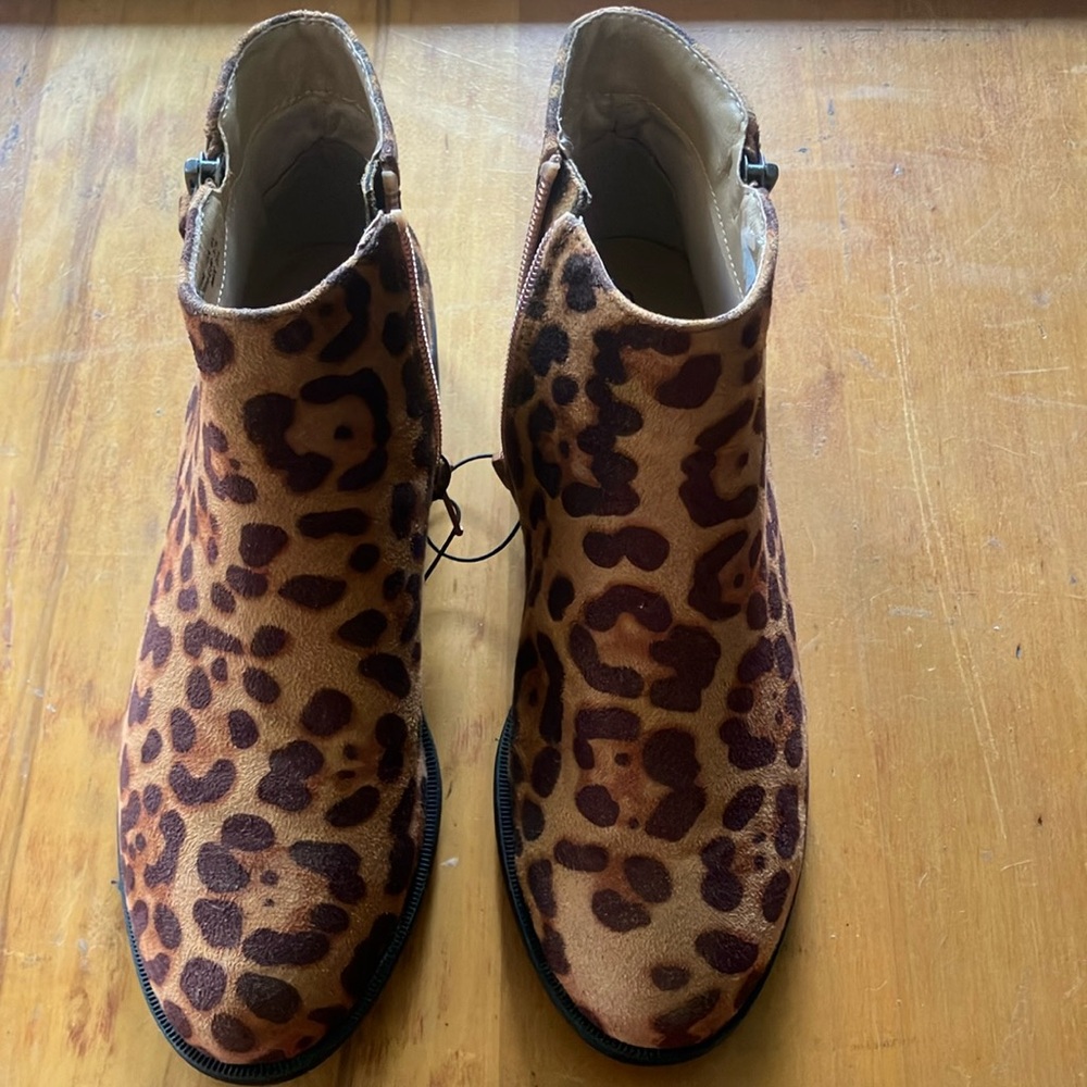 Time and Tru Leopard Print Ankle Boots - Brown and Tan
